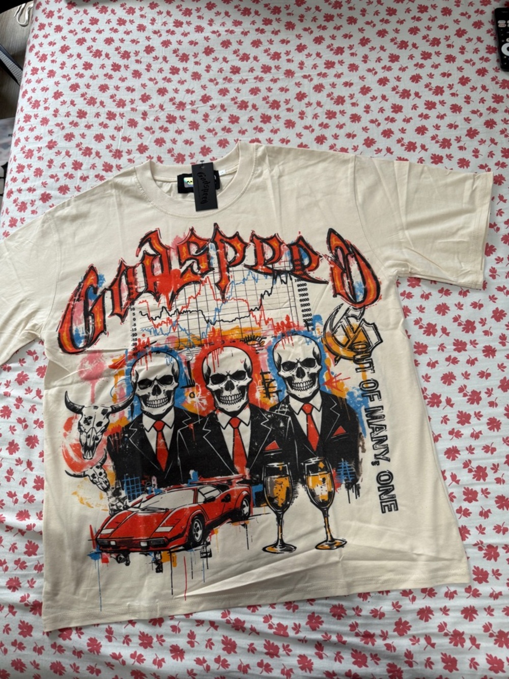 Godspeed- Cream Graphic Short-Sleeve Tee with Red Accents [Large]
